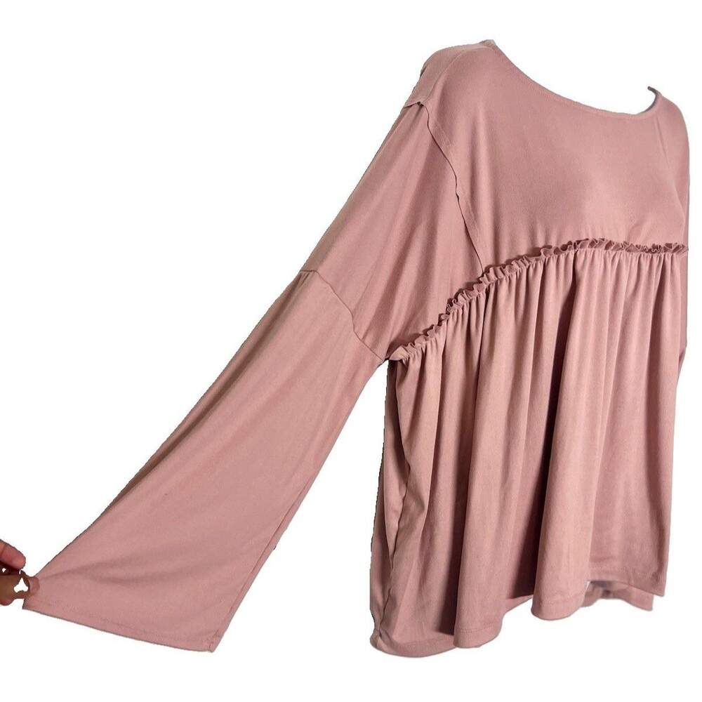 Three Birds Nest Solid Serenity Dusty Mauve Long Sleeve Baby Doll Top Sz Large - Picture 4 of 12